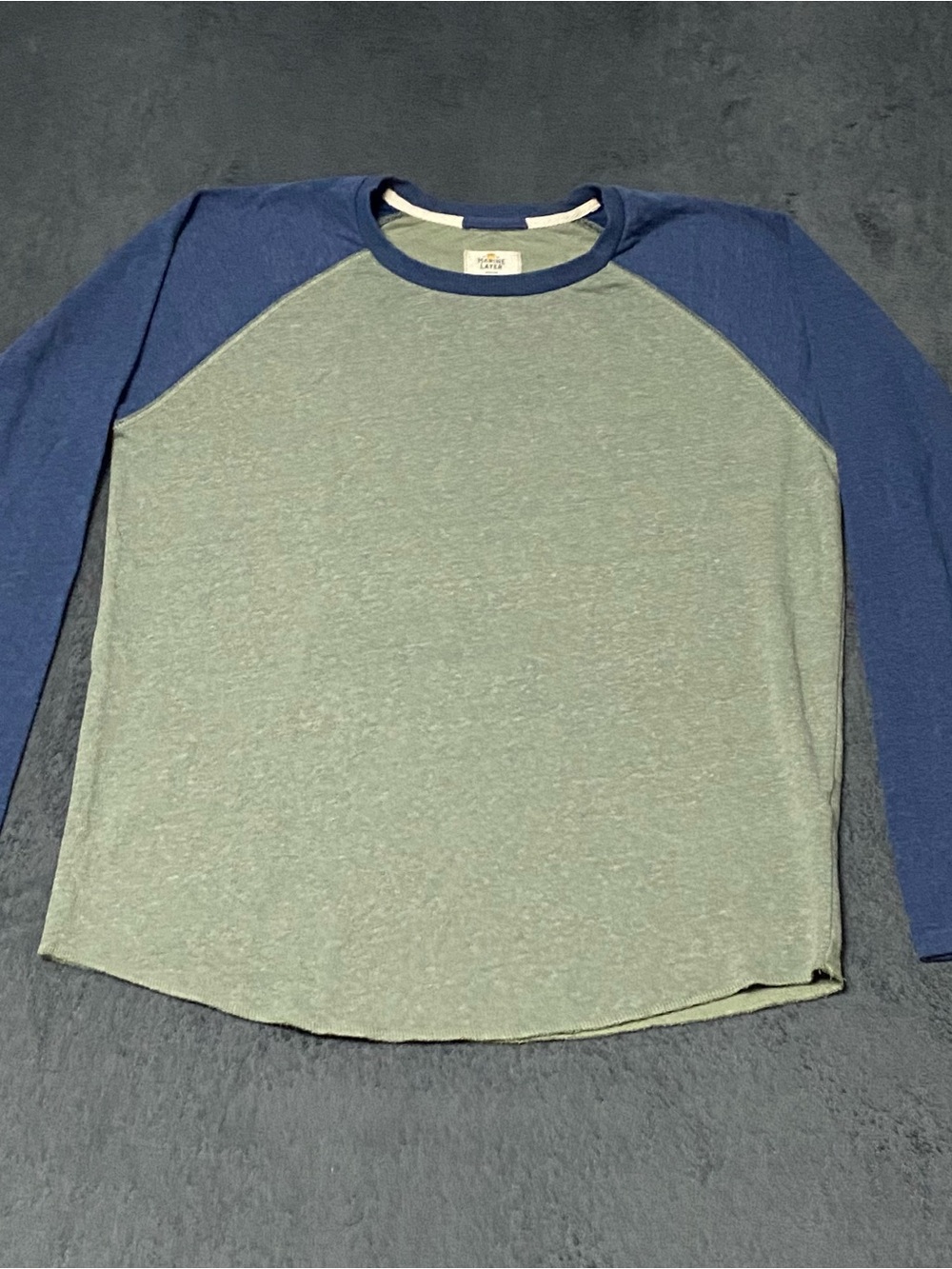 Marine Layer Baseball Jersey Style Raglan Shirt Mens M Blue Green Long Sleeve